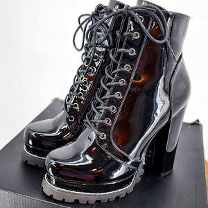 Fashion Nova Black Patent Lace-Up Platform Ankle Boots